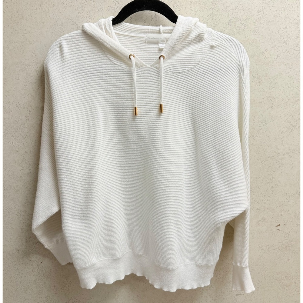 Chelsea‎ & Theodore L Womens White Cropped Cozy Textured Knit Pullover Hoodie